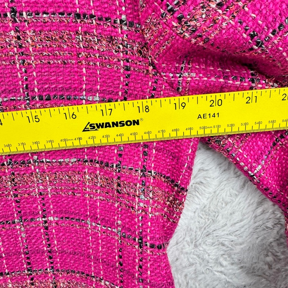 AQUA Tweed Plaid Jacket Women Medium Pink Gold Button Cropped Wool Blend Preppy - Picture 10 of 13